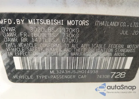 2018 Mitsubishi Mirage Es z USA, uszkodzony, nr VIN ML32A3HJ5JH014938